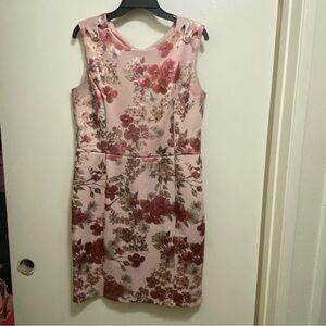 Stella & And Julie Womens Pink Floral Foil Midi Dress Size 14 Romantic Fairy
